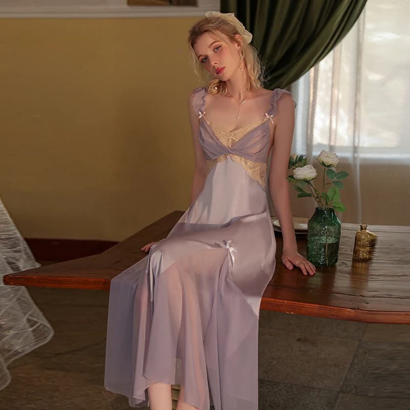 Pigiama Sexy camicie da notte da donna in pizzo Lingerie Sling Dress camicia da notte con scollo a v confortevole tentazione Sleepwear gonne lunghe Home Wear