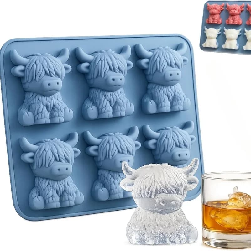 Stampo per Cubetti di Ghiaccio a Forma di Mucca Highland, Vassoio in Silicone 3D Carino per Whisky, Cocktail, Birra e Bevande, Stampi in Silicone Riutilizzabili