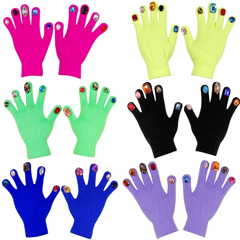 Guanti da manicure caldi ispessiti con dita creative fai-da-te invernali Guanti da donna lavorati a maglia Guanti con diamanti colorati con strass lucidi
