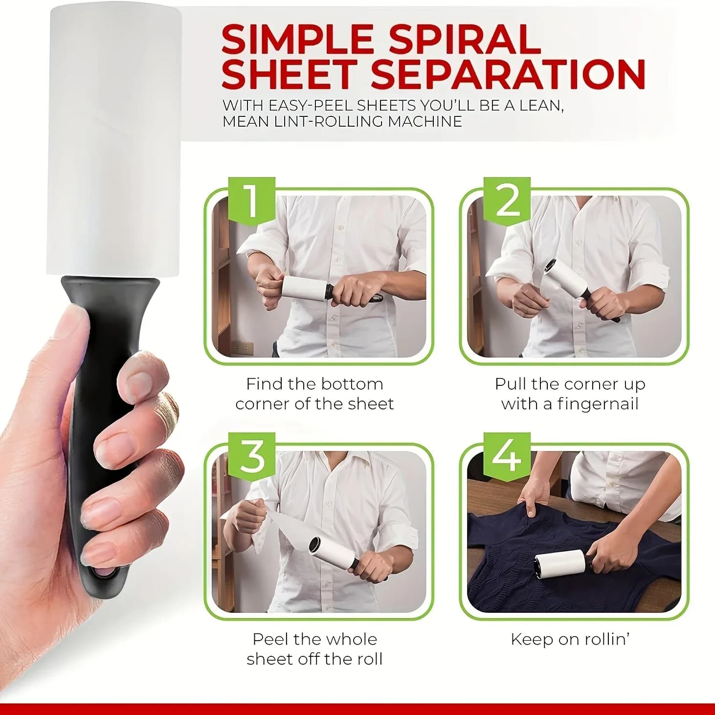 Reusable Lint Roller for Pet Hair - Sticky Adhesive Dust Remover for Furniture Clothes, Household Cleaning Tool with Handle