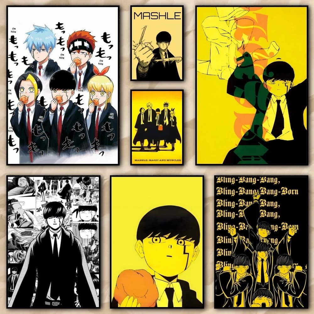 M-MASHLE Anime Painting Calligraphy High quality Canvas Wall Art For Office Restaurant Home Decoration Set