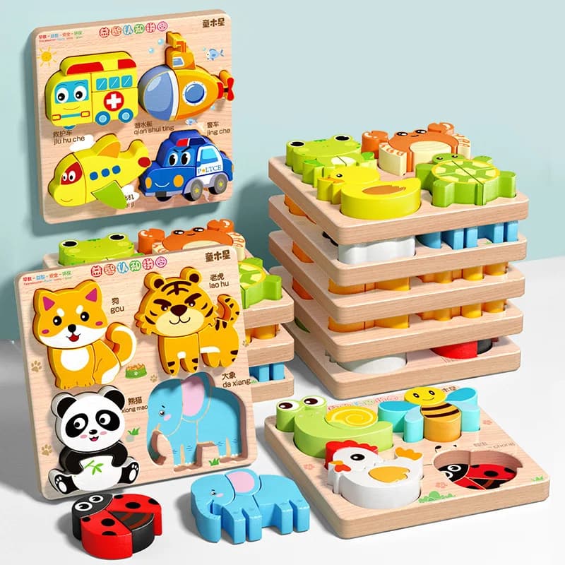 Puzzle per bambini Giocattoli Sviluppare l'intelligenza Cervello Puzzle tridimensionali Cartoon Blocchi di costruzione ambientali 3-6 anni