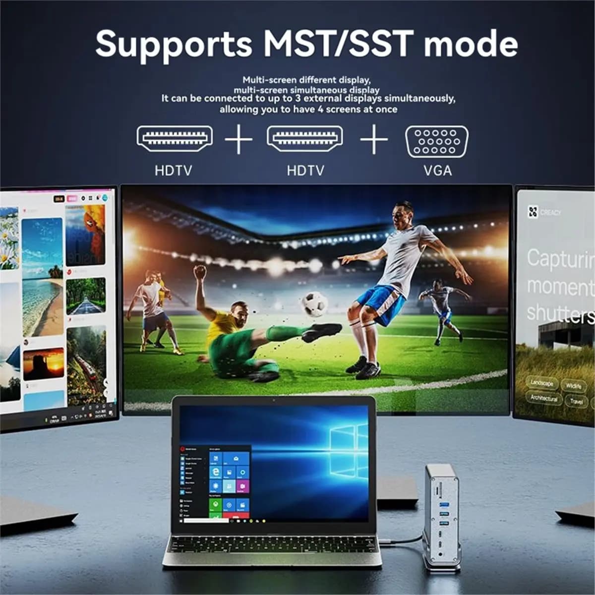 【To&On-e】 Supporto per monitor triplo docking station 15 in 1 di tipo C con ricarica 4K60Hz RJ45 1000M Ethernet USB 3.0 PD 100W