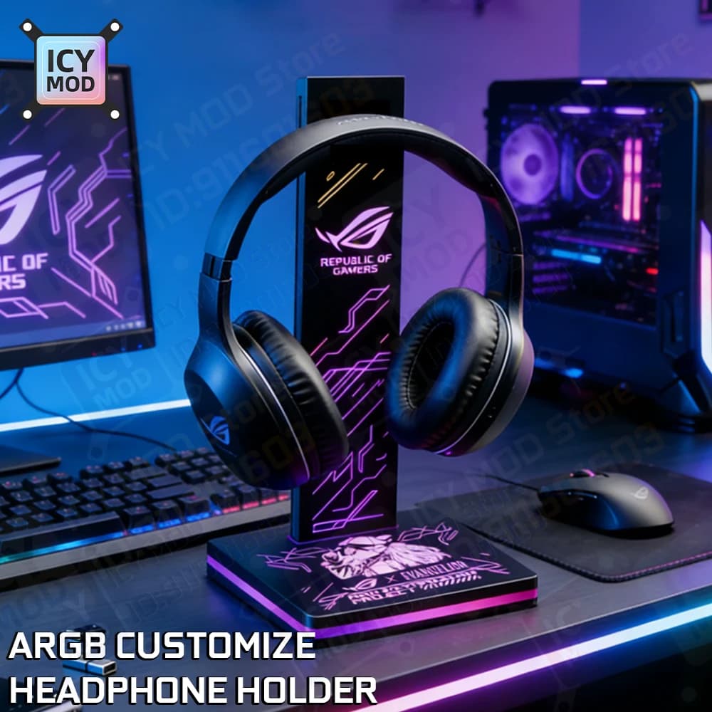 Supporto per Cuffie ARGB con Illuminazione RGB per PC, Supporto per Auricolari DIY con LOGO, Striscia LED 5V3PIN, Personalizzazione in Metallo per AURA SNC ROG MOD