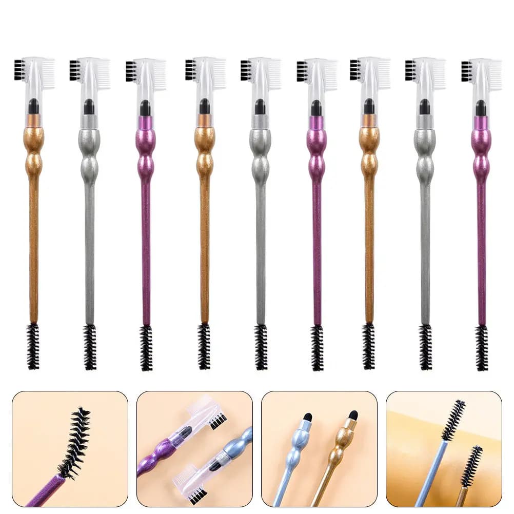 Set of 9 Double Eyebrow and Eyebrow Brushes, Multifunction Tool for Make-up, for Perfect Eyebrow and Uniform Mascara, Compact and Ideal for Travel
