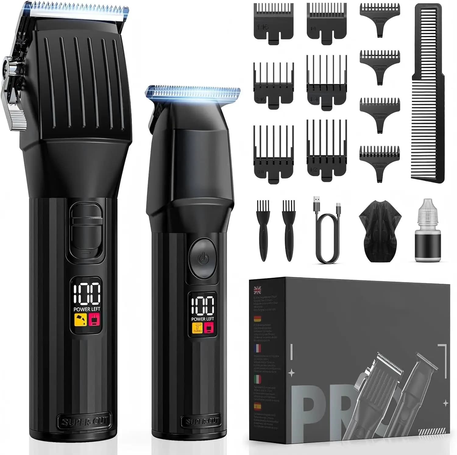 Wireless haircut kit with LED display, rechargeable for men, women and children, black