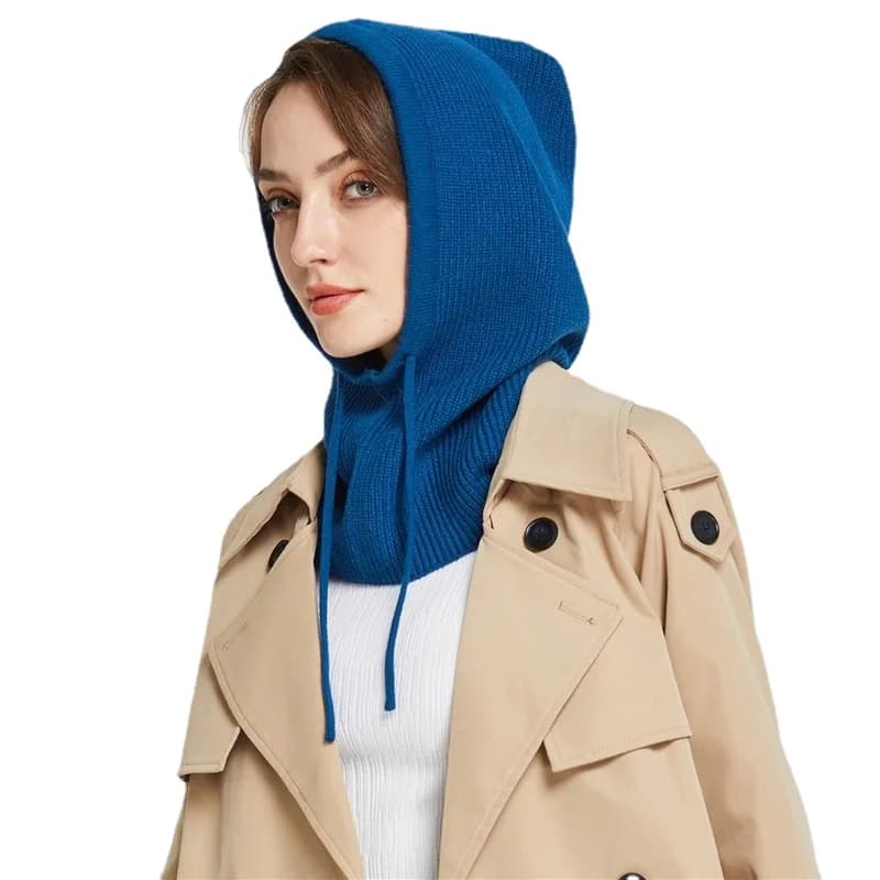Cappello con cappuccio lavorato a maglia in cashmere Donna Copricollo invernale Passamontagna Skullies Berretti Orecchio Protezione viso Berretti di lana caldi Colletto finto