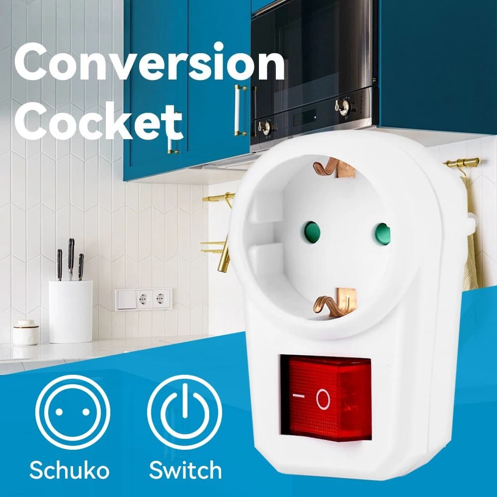EU Extension Socket ON/OFF Switch 16A 250V Standard Plug Adapter Conversion Electrical Socket Germany Plug 1 to 3 Way AC Outlets
