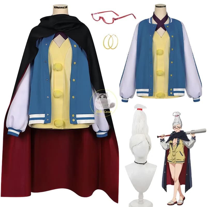 Costumi Cosplay Anime Seiko Ayase, Parrucca DAN DA DAN, Uniforme Seiko Ayase, Mantello, Occhiali Rossi, Orecchini, Costume di Halloween per Donne