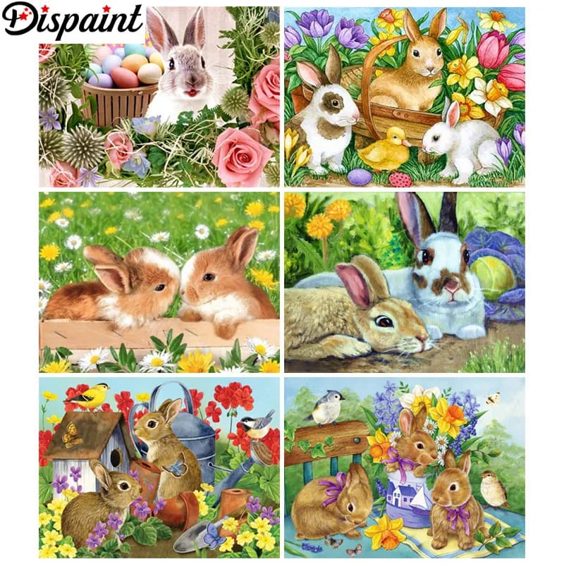 Dispaint trapano quadrato/rotondo pittura diamante 5D fai da te "animale coniglio fiore" ricamo punto croce decorazione piena di strass