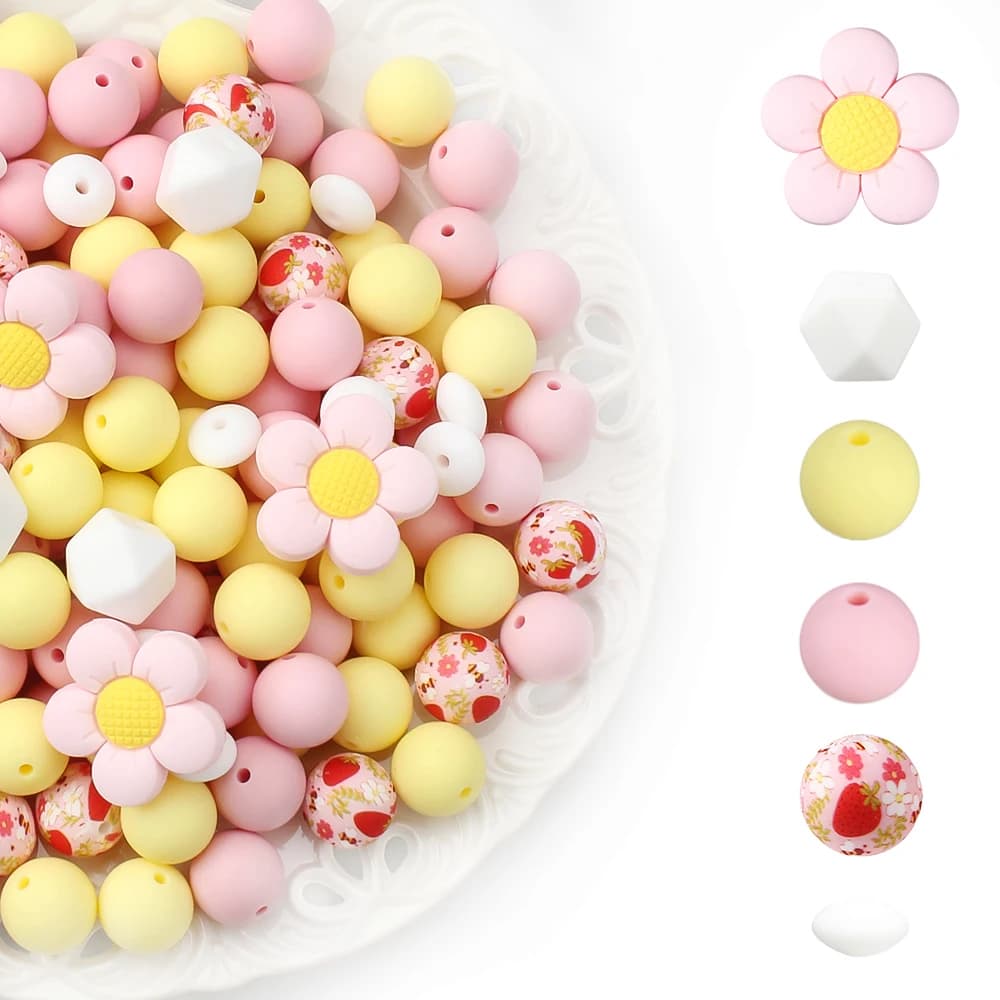 25 pezzi di perline floreali in silicone set di perline focali stampate con girasole kit per la creazione di gioielli fai da te per bracciali collane accessori artigianali