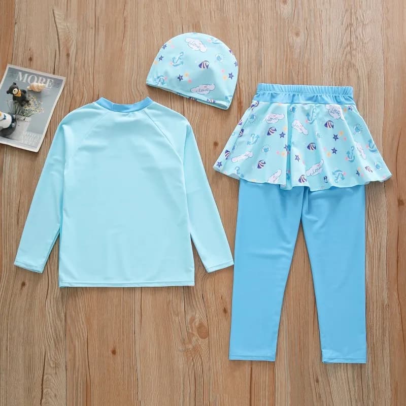 Costume da bagno 3 pezzi Cinnamoroll per bambine, set mare a maniche lunghe con protezione solare ad asciugatura rapida, nuovo modello Kawaii Kuromi 2026