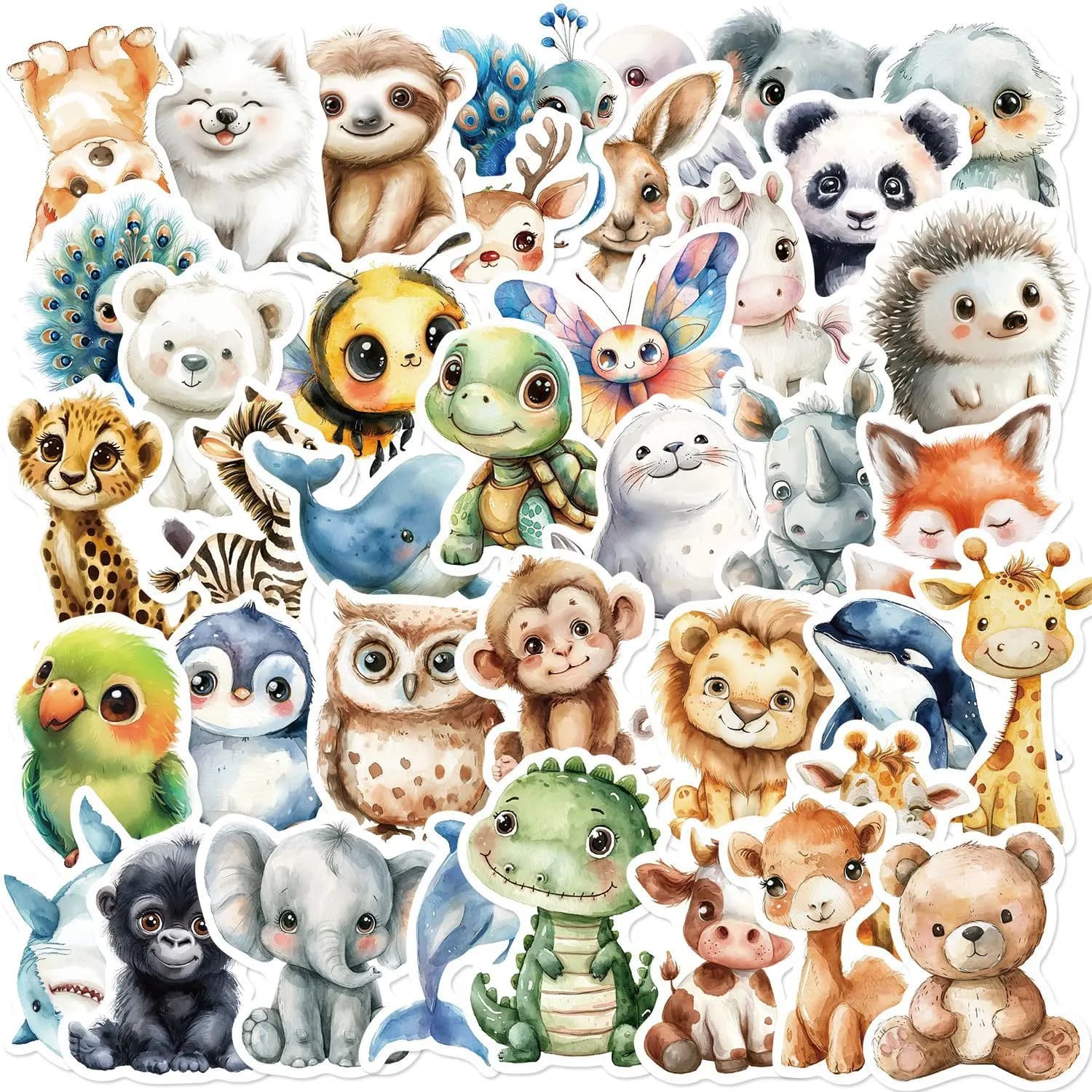 50 pezzi di cartoni animati acquerello animali graffiti adesivi decorativi chitarra notebook valigia adesivi regali giocattoli impermeabili fai da te