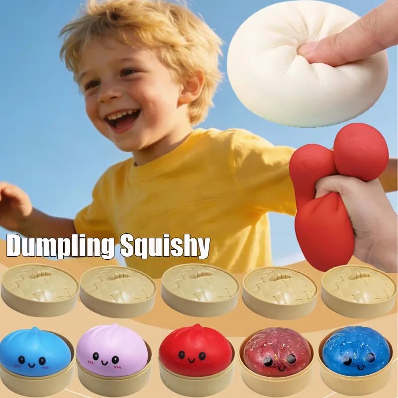 Dumpling Squishy Stress Balls Fidget Sensory Toy Simulation Food with Little Steamer Squeeze Dough Ball Stress Relief Gifts