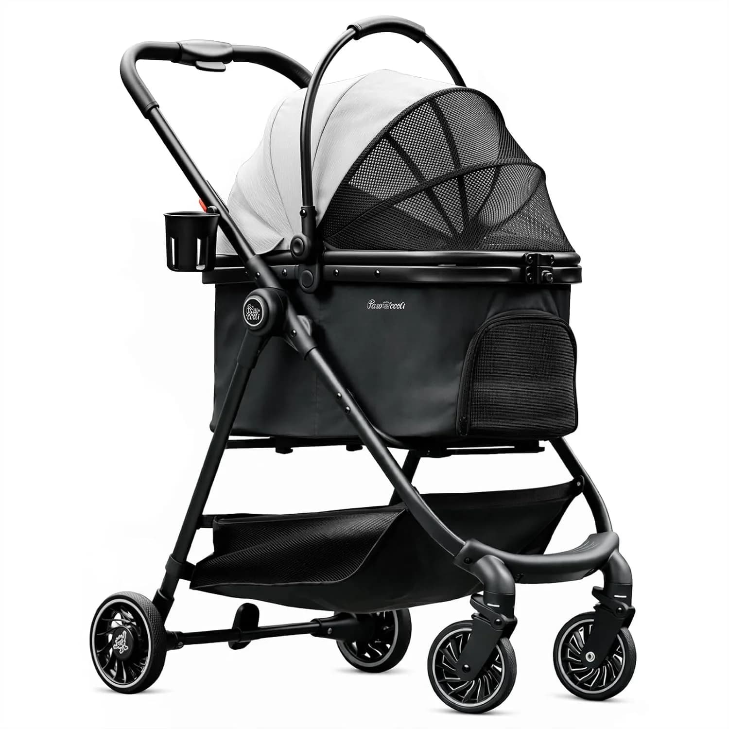 Pet Stroller for Small Dogs Cats, One-Click Foldable with Detachable Carrier & 3 Safety Tethers, Holds 33 lbs, Storage Basket