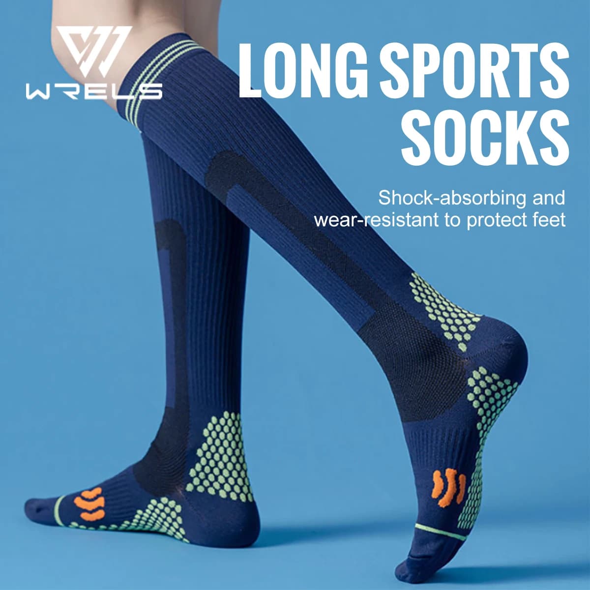WRELS Calze a compressione sportive, calze da allenamento anti-scivolo, antiurto, per vene varicose, che assorbono il sudore, per corsa, ciclismo, viaggi