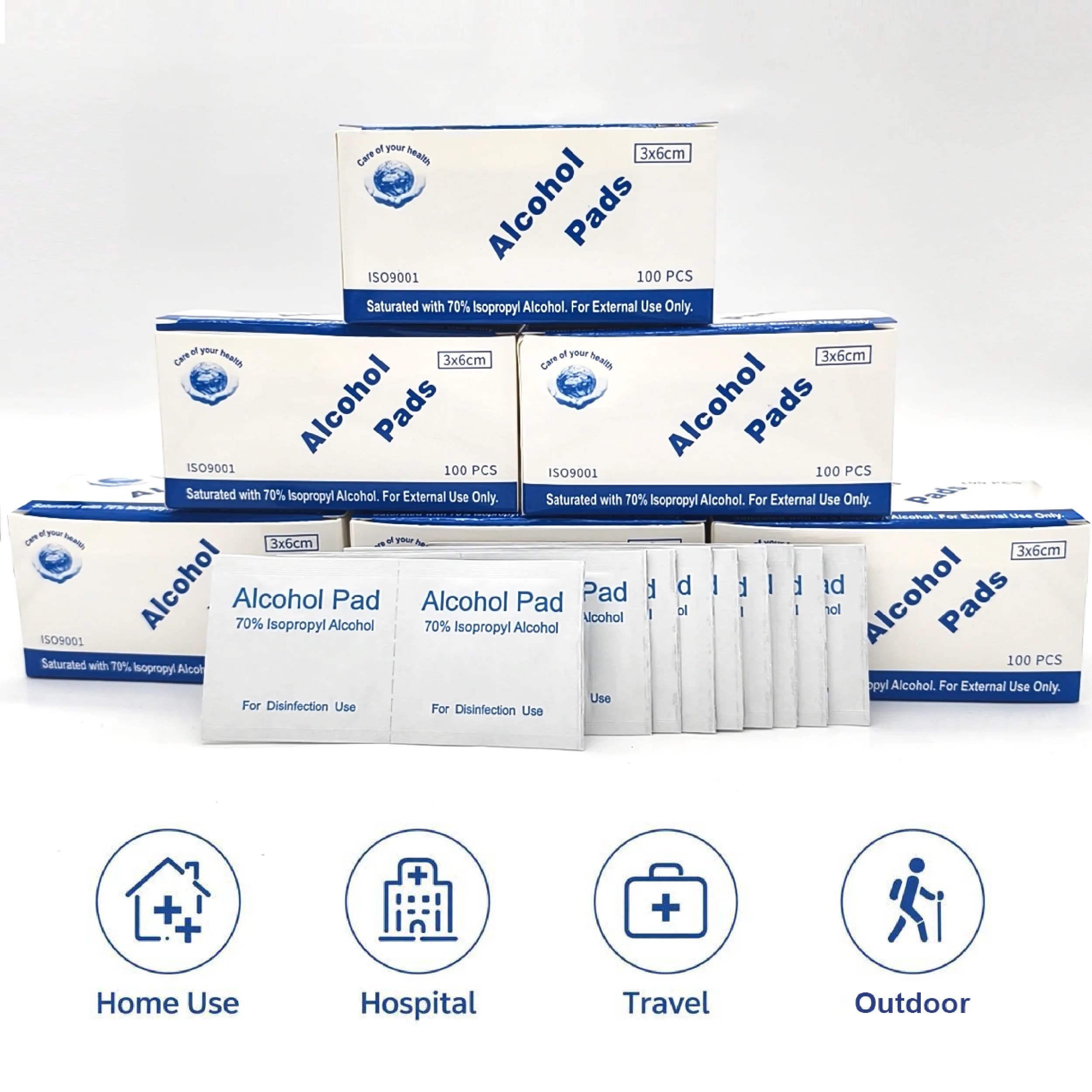 100pcs 3x6cm Portable Isopropyl Prep Pads Disinfectant Swabs Wipes 70% Isopropyl Alcohol Content for Antiseptic Skin Cleaning