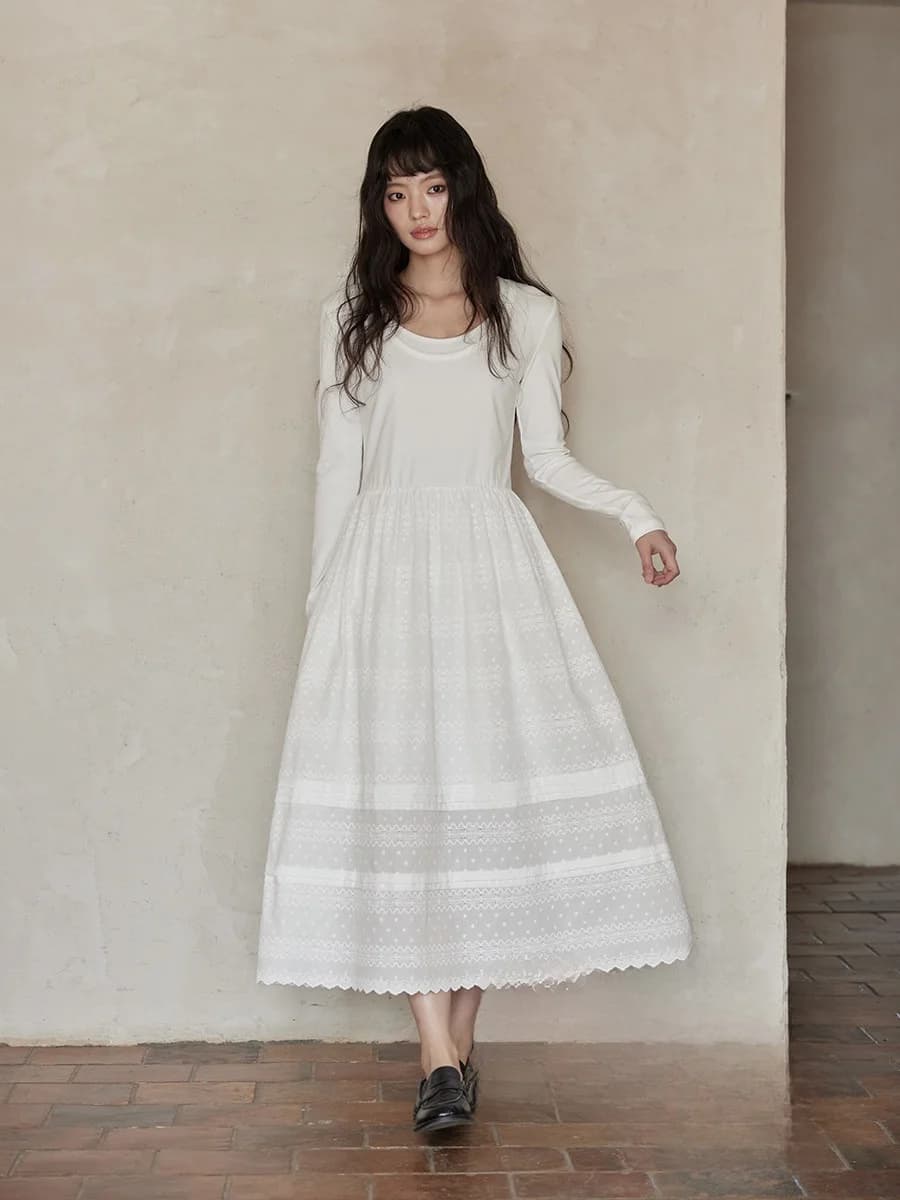 Elegant Korean Style White Dress Slimming High Waist Spring Season Unique Minimalist Beautiful Long Skirt for Ladies