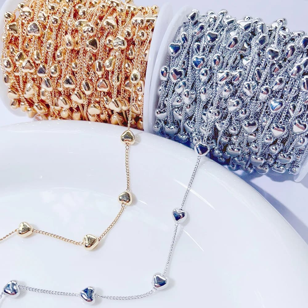 1meter/lot Copper Beaded Chain Imitation Pearl CCB Heart Star Beads Chain for DIY Bracelets Necklace Jewelry Making Supplies