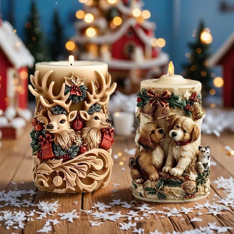 Stampo in silicone natalizio per cuccioli di animali, elementi decorativi natalizi, stampi riutilizzabili fatti a mano, adatto per candele mol fatte a mano