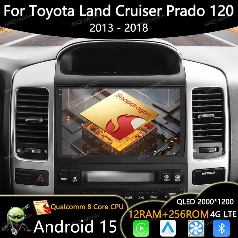 Android 15 Autoradio For Toyota Land Cruiser Prado 120 2004 - 2009 Carplay Auto Video Multimedia 4G WIFI QLED GPS BT 2DIN
