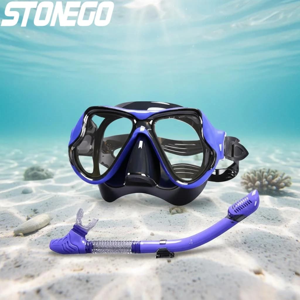 Snorkeling Mask with Big Frame in Silicone and Snorkel Set Fully Diving Dry and Water Sports Equipment