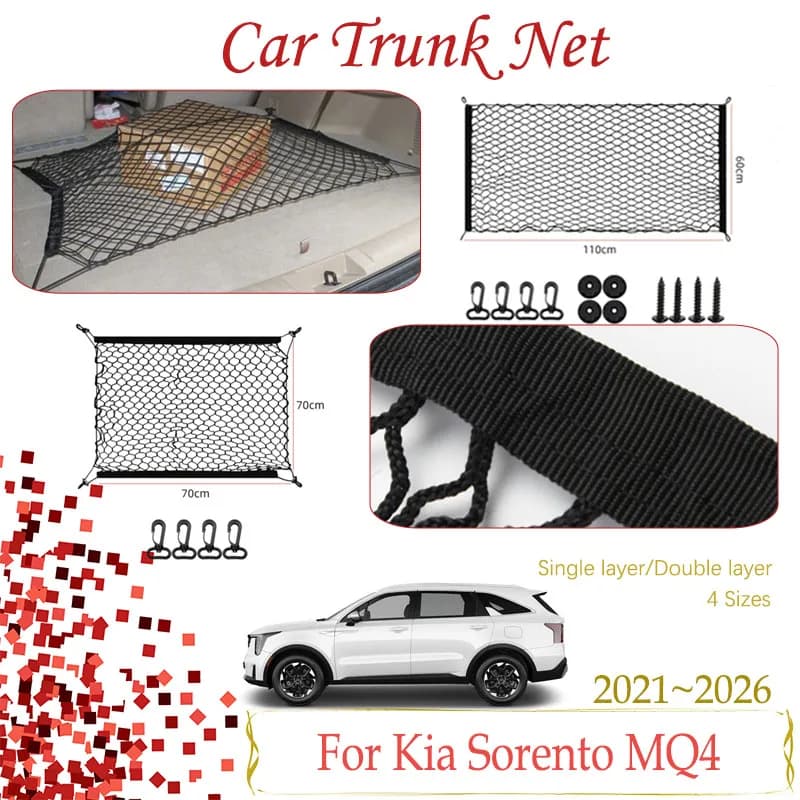 Bagagliaio di un'auto Rete di Stoccaggio Per Kia Sorento MQ4 HEV 2021 2022 2023 2024 2025 2026 Maglia di Nylon Cargo Organizer Borsa di Avvio Accessori Auto