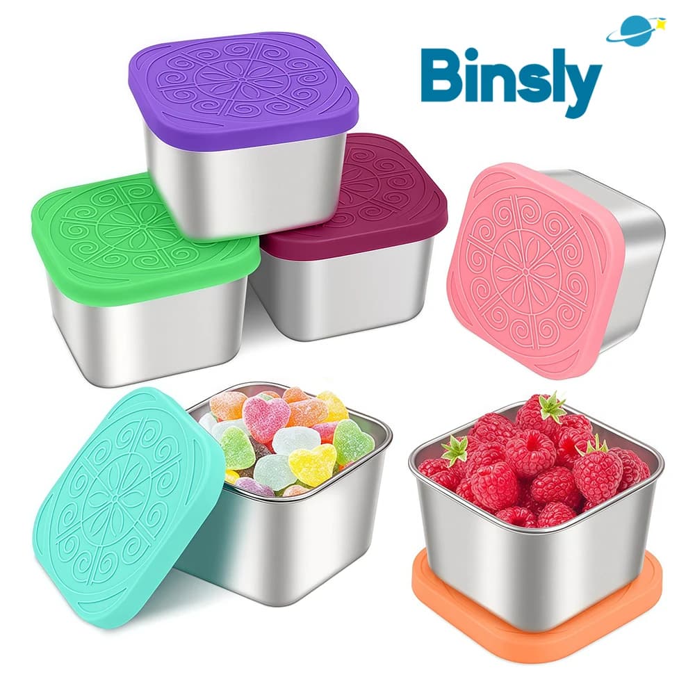 Set di piattini per immersione da 6 pezzi Set di contenitori per snack in acciaio inossidabile da 6 once a tenuta stagna Piccolo contenitore per salsa per alimenti con coperchi in silicone