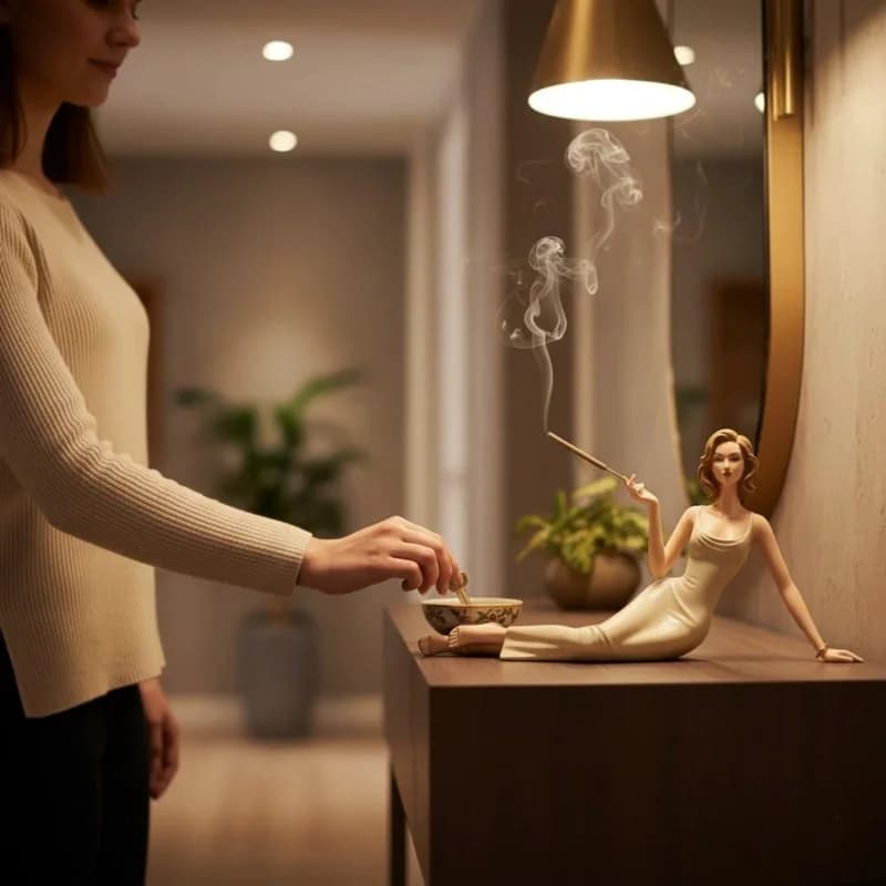 Elegante Statuetta di Donna Porta Incenso, Porta Bastoncini Aromaterapia Fatto a Mano, Scultura Meditativa, Statua Aromatica per Arredamento Camera da Letto