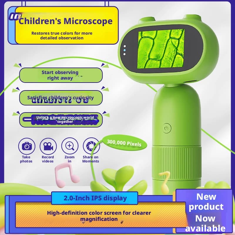 Nuovo microscopio elettronico digitale per bambini in stile cartone animato ad alta definizione, lente d'ingrandimento portatile per scienza ed educazione.