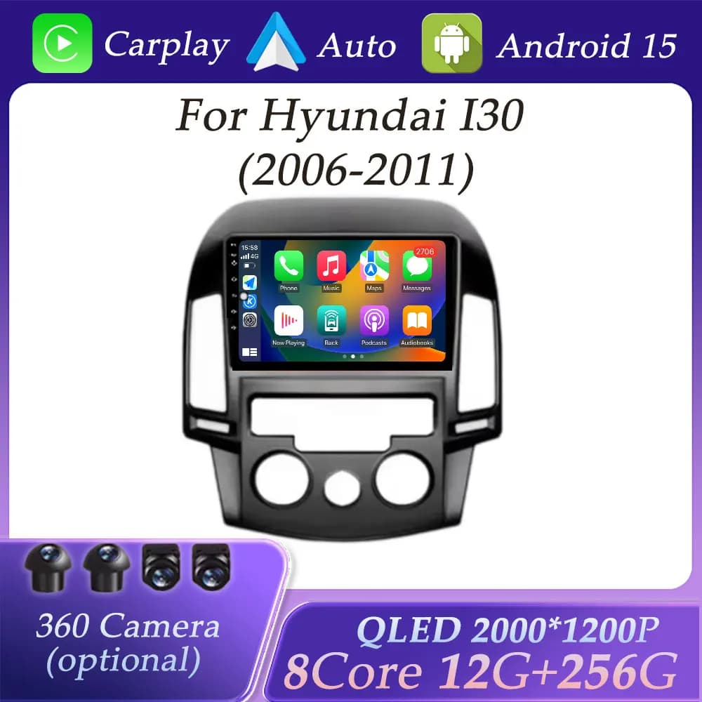 QLED Screen for Hyundai I30 2006 - 2011 Wireless CarPlay Video Audio Multimedia player Navigation GPS Bluetooth WIFI