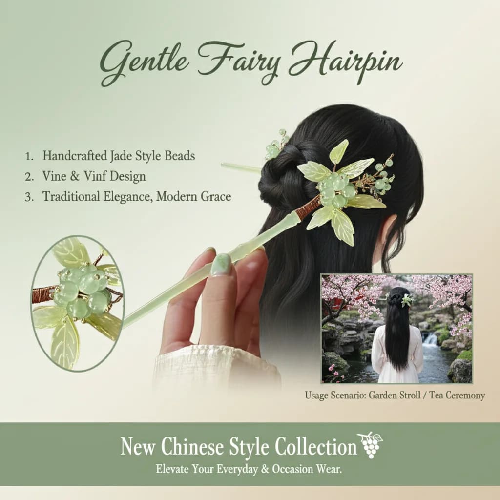 Elegant Hairpin For Women Vintage Chinese Style Bamboo Bead String Hair Stick Exquisite Headwears Imitation Jade Hairpin 1pc