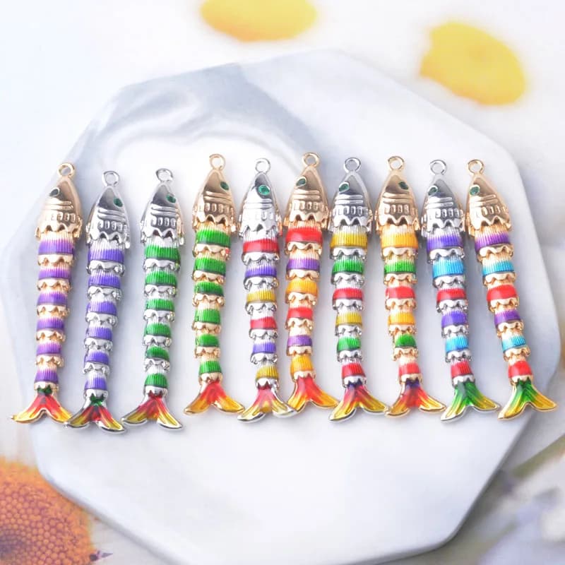 1 piece Copper plated gold 18k 3D enamel Fish Pendants Woman Long Keyring Bag Necklace Pendant Jewelry Decorative Accessories