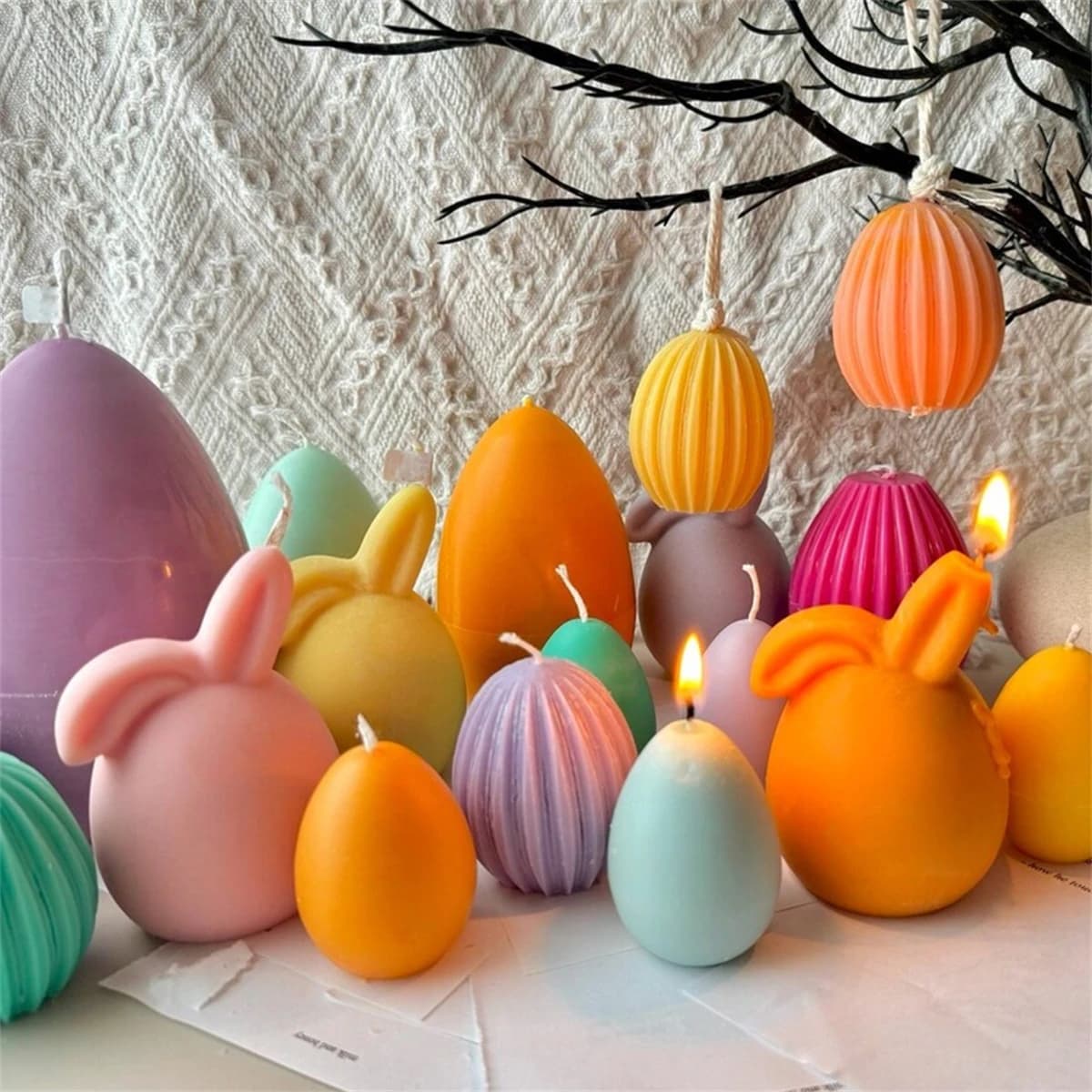 Set di stampi per candele di coniglio 3D fai-da-te - Stampo in silicone per uova di coniglietto pasquale per resina di sapone, decorazioni per la casa primaverili e regali