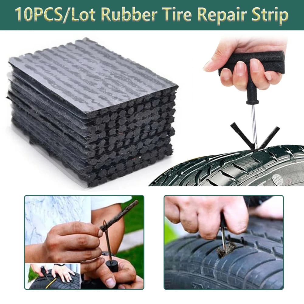 10 Pezzi Strisce di Riparazione per Pneumatici Auto e Moto, Nastro Sigillante per Riparazione Forature su Ruote Tubeless, Strumenti per Riparazione Pneumatici Sottovuoto, Strisce in Gomma