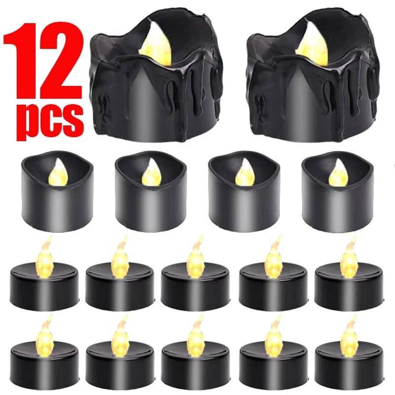 12/1PCS LED Electronic Candles Black Flameless Battery Candle Lighting for Halloween Christmas Wedding Party Decorations