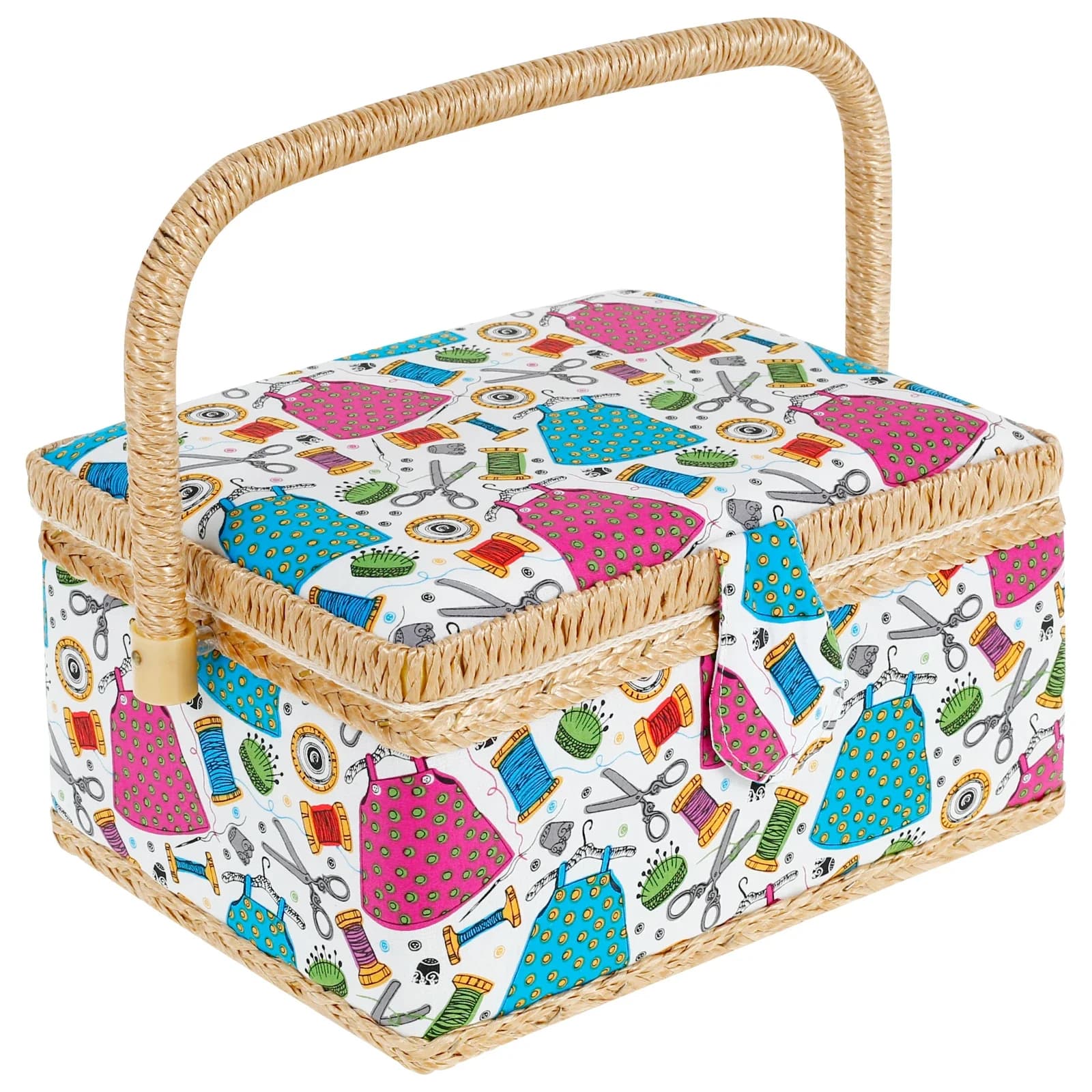 Cestino da cucito con vassoio rimovibile Pratico organizer per cesto da cucito con tasca interna Scatola portaoggetti da cucito portatile Elegante