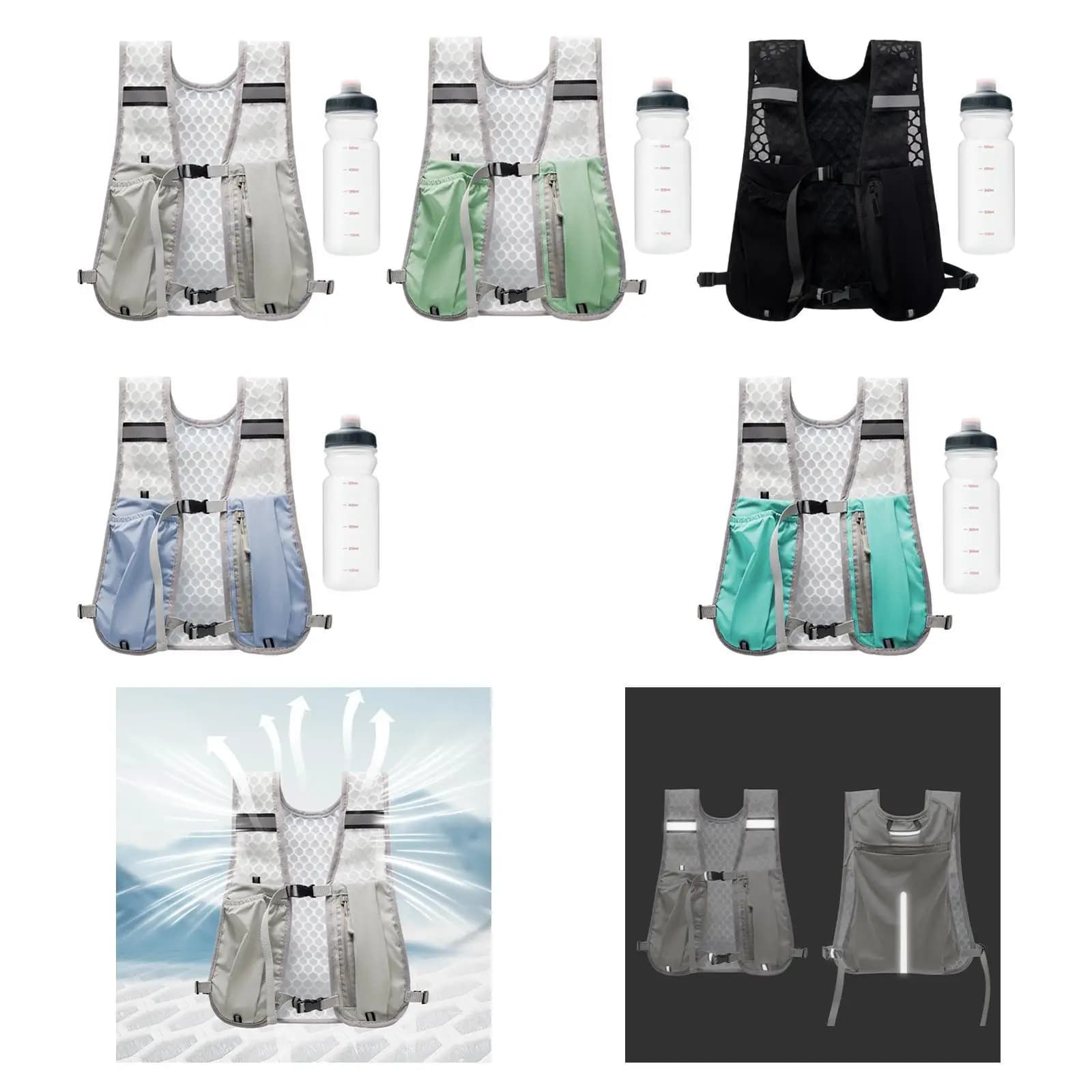 Hiking vest with hydration bag and 500ml water bottle, Breathable 30x36cm, Multifunctional backpack for mountaineering