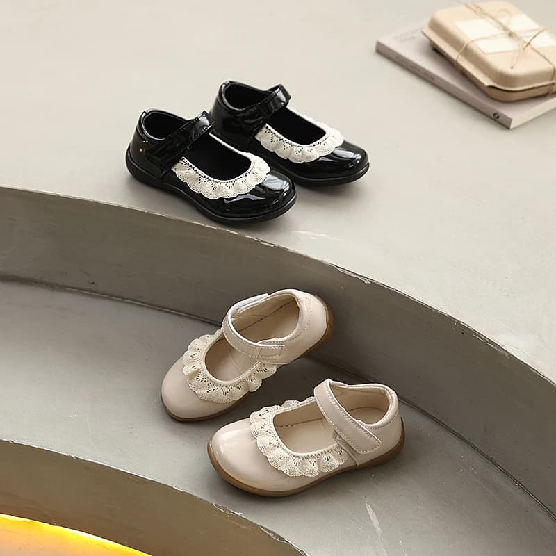 Scarpe Mary Jane in Pelle Verniciata per Bambine, con Lacci e Chiusura a Velcro, Stile Lolita, per Feste e Scuola