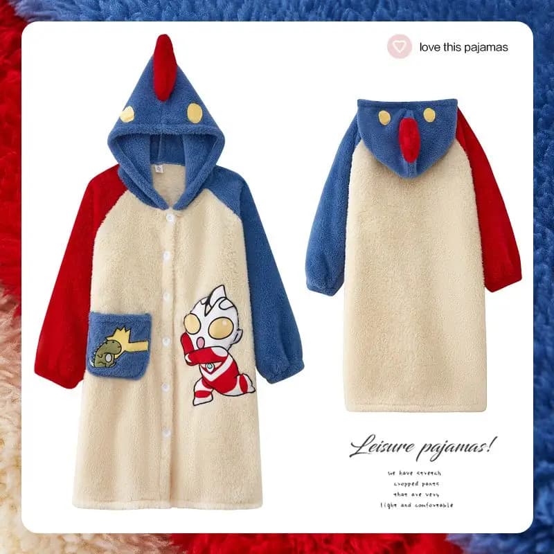 Accappatoio in pile per bambini Anime Ultraman, pigiama, regalo perfetto per ragazzi, nuovo e caldo, con cappuccio, stile cartone animato, comodo e kawaii per l'inverno