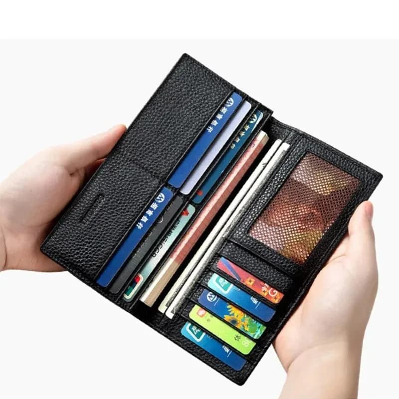 Men's Long Leather Ultra-Thin Wallet 2025 New Style Soft Cowhide Belt Zipper Anti-Theft Money Holder