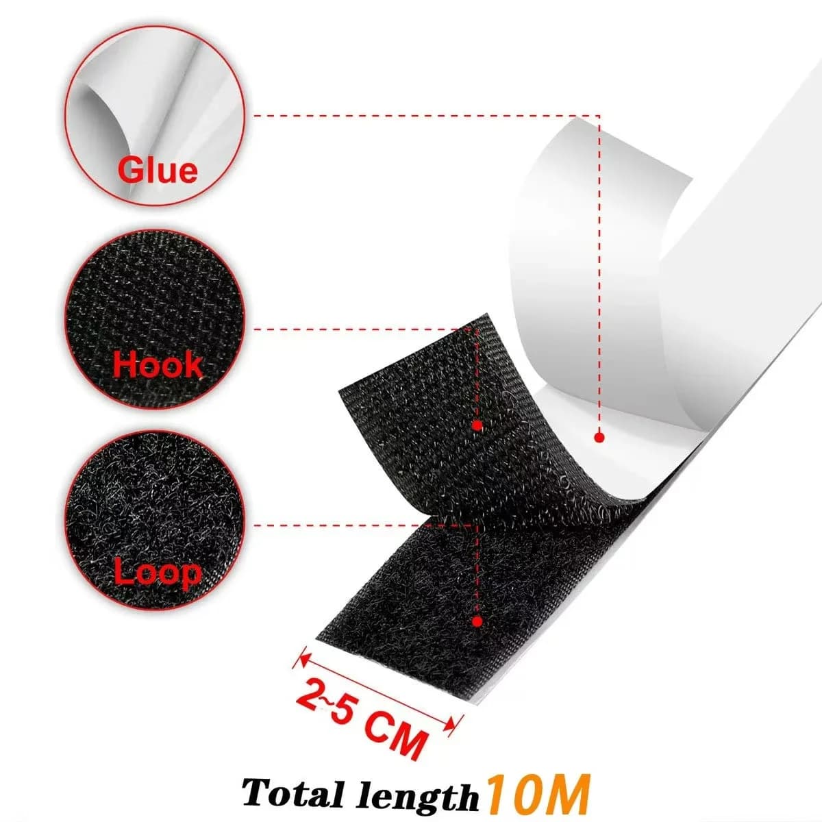 20/25/30/50mm 10 metri/paia forte autoadesivo gancio e anello nastro di fissaggio adesivo in nylon velcro adesivo con colla per fai da te