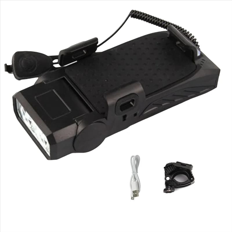 ABJM-Faro per bici ricaricabile tramite USB, luce impermeabile per ciclismo, clacson per bici e luce anteriore con power bank per ciclismo all'aperto, colore nero