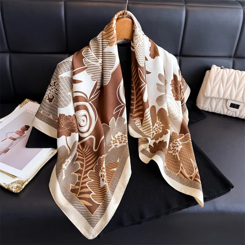 New Silk Scarf Twill 2026 for Women, Spring and Autumn Bandana, Hijab with Floral Print, Female Hair Luxury Accessories