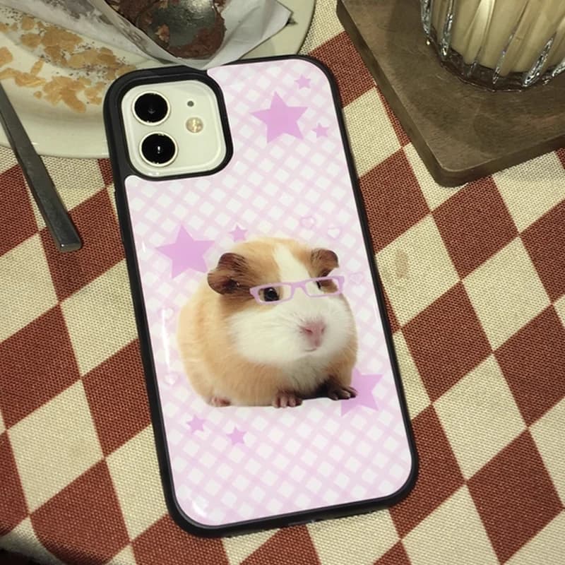 Korean Ins Pink Grid Stars Guinea Pig Advanced Phone Case For iPhone 17AIR 17 16 15 14 13 12 11 Pro Max 14 15 16 Plus Y2K Cover