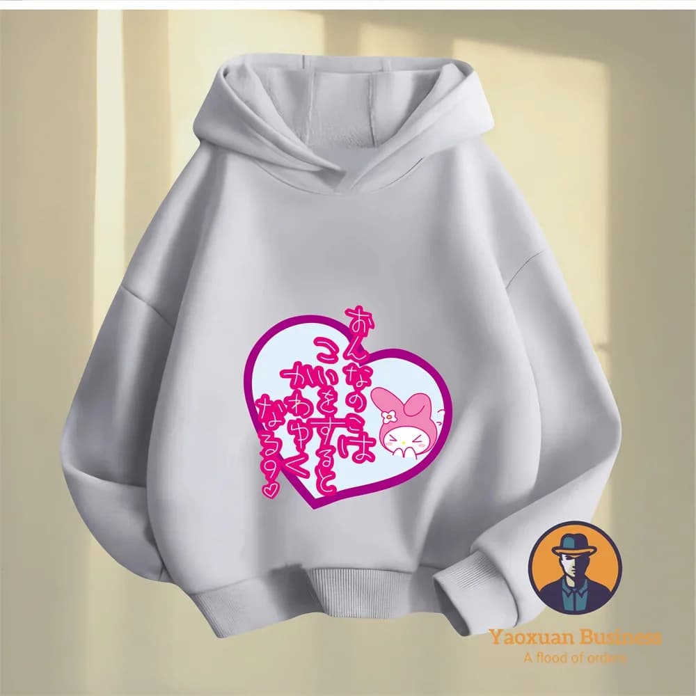 Felpa con cappuccio in puro cotone per sport e corsa 2-14 anni, design con stampa cartone animato My Melody.