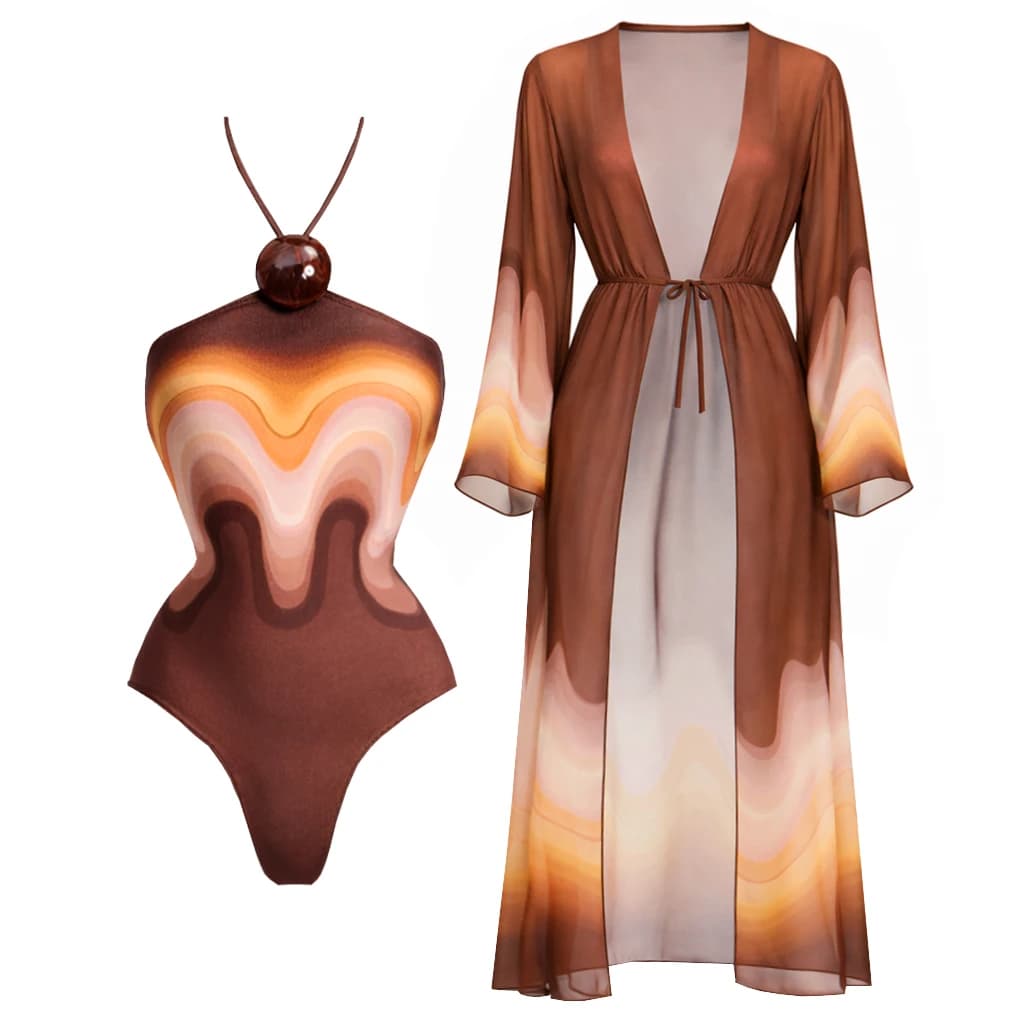 Costume da bagno 3 pezzi con top a fascia, bikini sexy da donna push-up, costume da bagno con bottoni, gonna lunga copricostume, abbigliamento da spiaggia