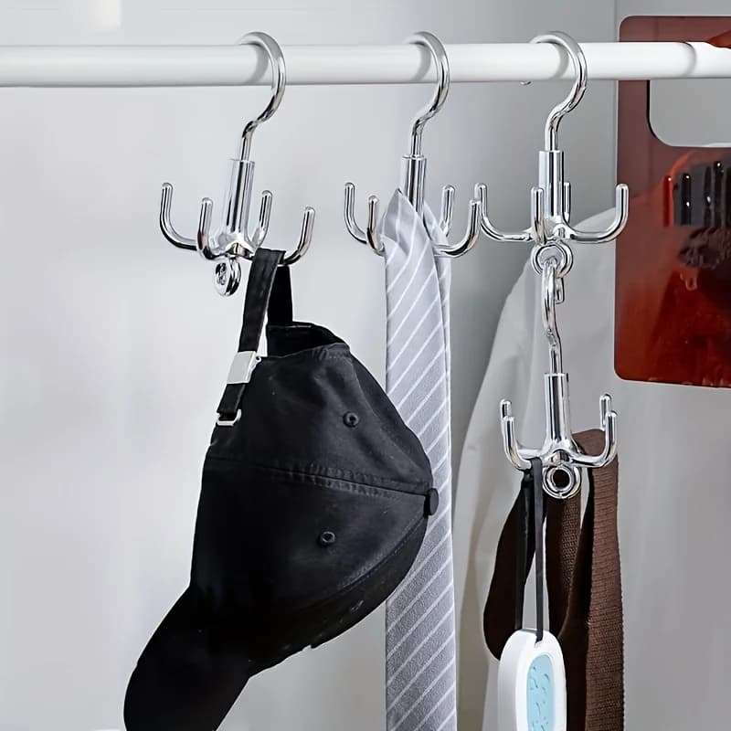 Gancio per vestiti rotante multifunzionale da 1 pezzo, appendiabiti con rotazione a 4 artigli senza punzonatura, organizer per cintura, portaoggetti per sciarpe, guardaroba
