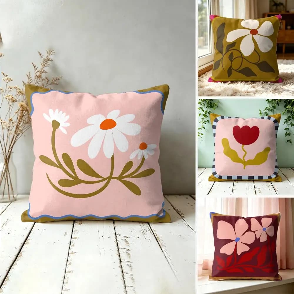 Flower Ins Simple Art Cushion Cover Silky Short Plush Invisible Zipper Dustproof Sofa Pillow Case For Home Decor
