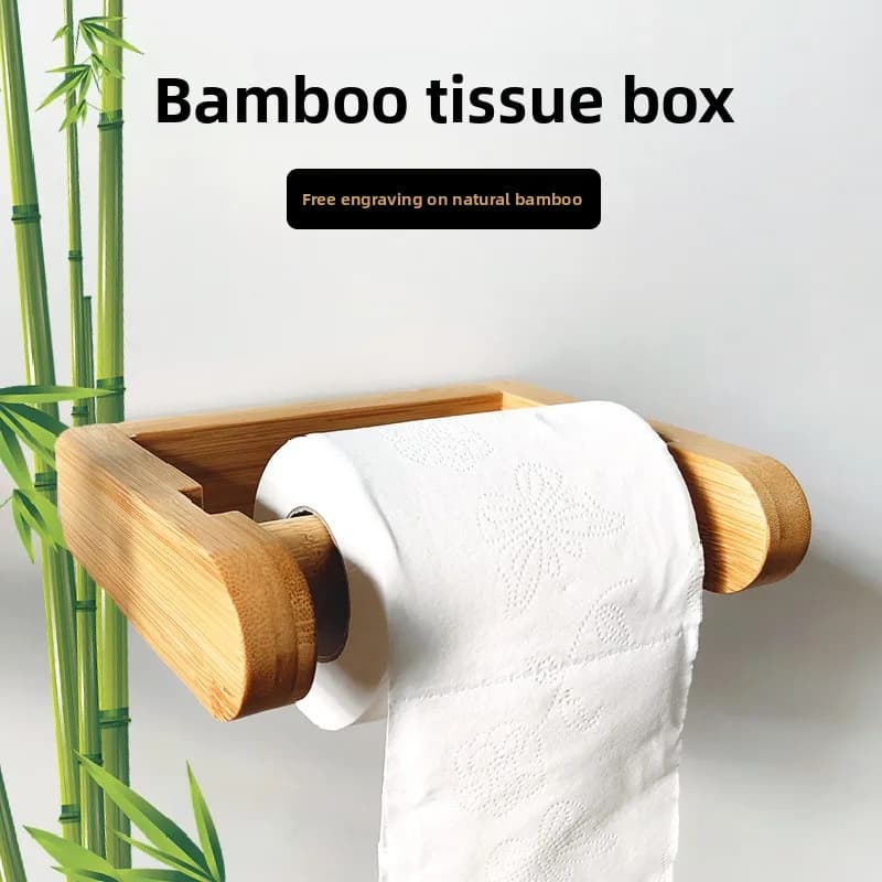 Wooden Toilet Paper Roll Rack Non-drilled Natural Bamboo Toilet Paper Roll Holder Ecological Toilet Paper Dispenser